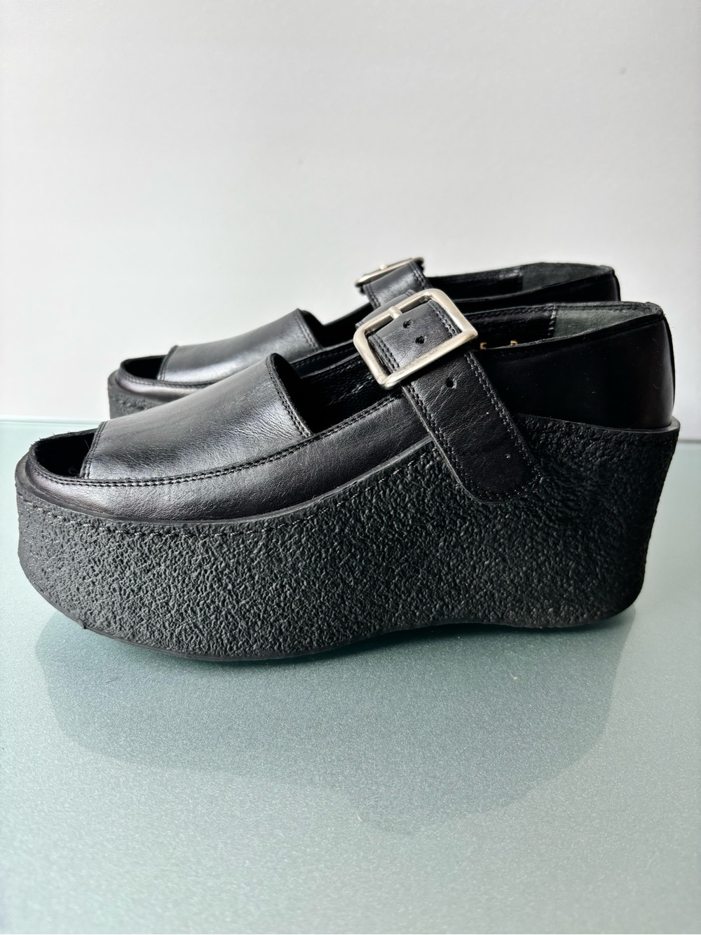 Robert Clergerie Black Platform Mary Jane Wedge Shoes